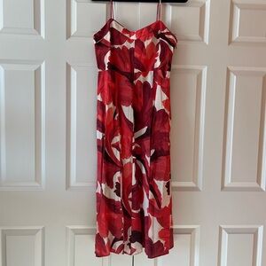 NWT H&M Red Floral Midi Slip Dress with Spaghetti Straps